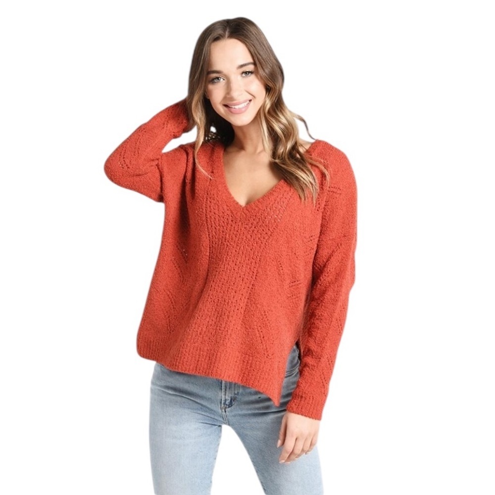 Cupcakes and Cashmere Maj Sweater brick orange nylon Women’s Small NWOT